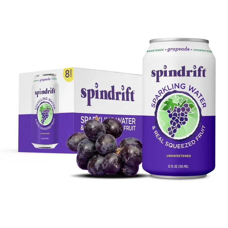 Spindrift Sparkling Water, Grapeade, Made with Real Squeezed Fruit, 12 fl oz, 8 Count, No Sugar A... | Walmart (US)
