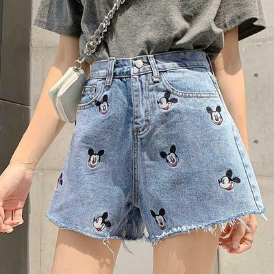 Denim Short Cotton Mickey Mouse High Waist Vintage Holes Loose Diy Women Fashion  | eBay | eBay US
