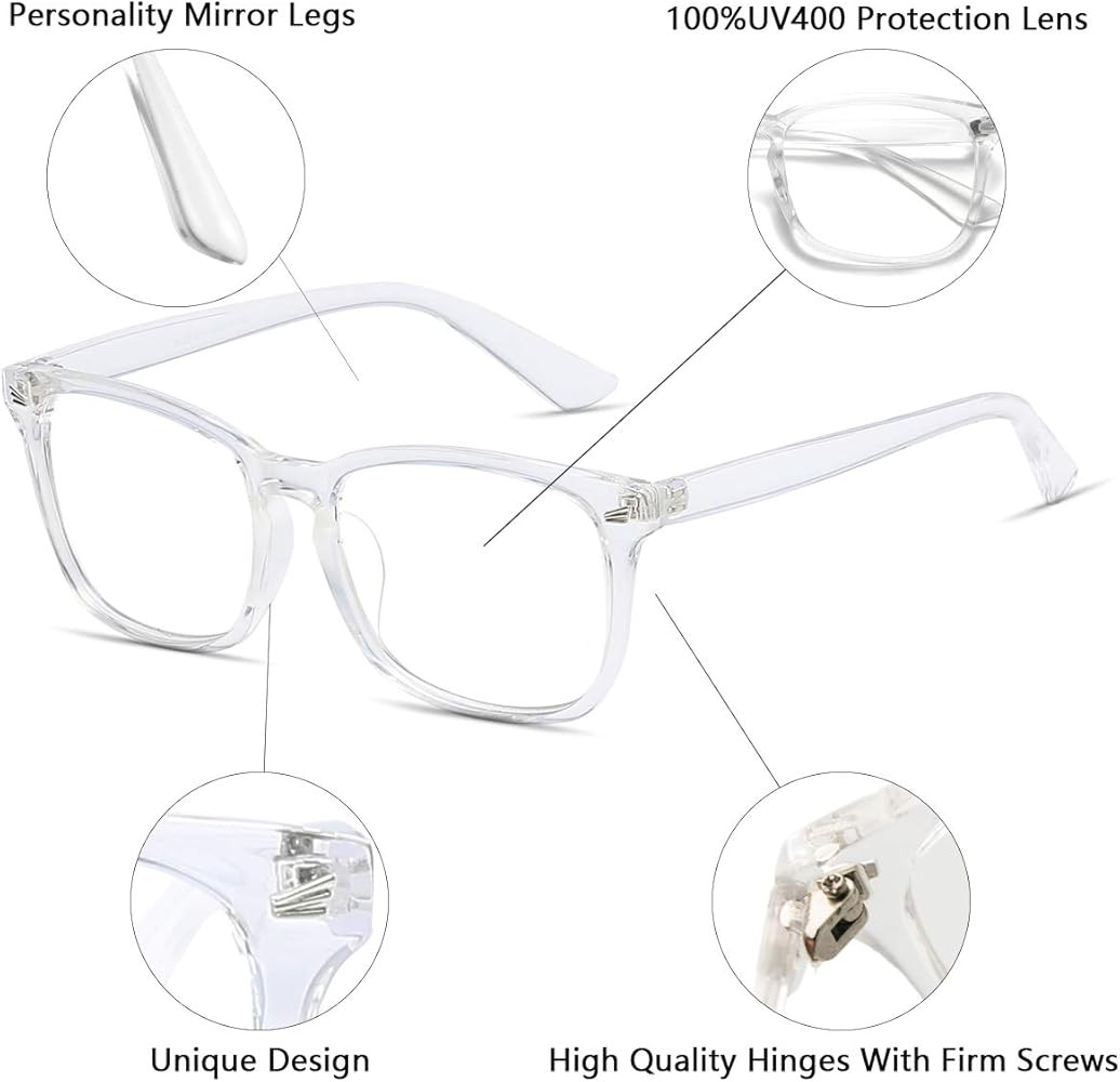 Unisex Stylish Square Non-Prescription Eyeglasses Clear Lens Glasses, Transparent, Large | Amazon (CA)