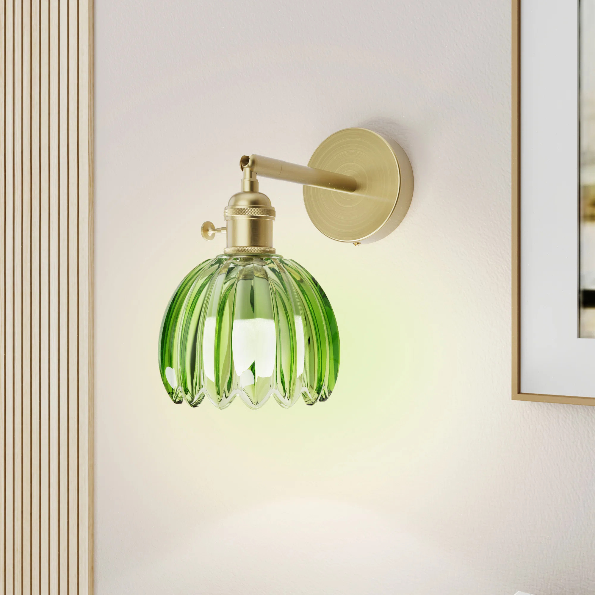 Wall Sconce Adjustable Steel Arm with Tulip Glass Shade, 180° Swivel Brass Finish Wall Light Har... | Wayfair North America