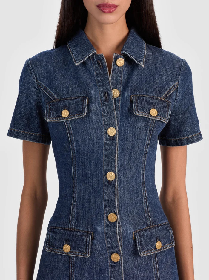 JAMIE DENIM MINI DRESS | Alice + Olivia