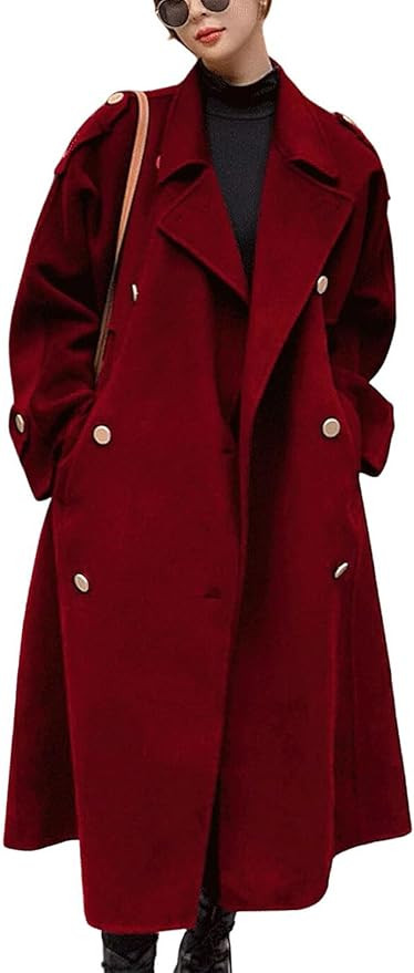 chouyatou Women's Winter Double Breasted Midi Long Wool Pea Coat Notch Lapel Winter Trench Coat | Amazon (US)