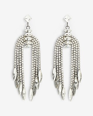 Rhinestone Fringe Oval Stone Drop Earrings | Express