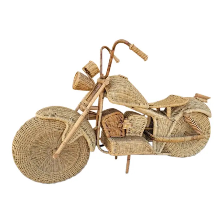 Vintage Life Size Rattan, Bamboo and Wicker Harley Davidson Motorcycle | Chairish