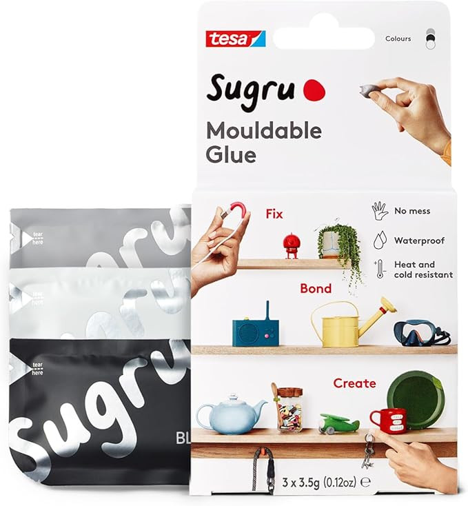 Sugru by tesa - Moldable Multi-Purpose Glue for Creative Fixing and Making, Black, White & Gray, ... | Amazon (UK)