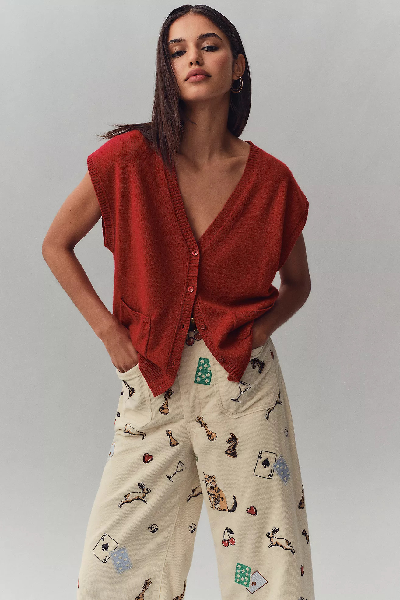 Maeve Cashmere V-Neck Cardigan Sweater Vest | Anthropologie (US)