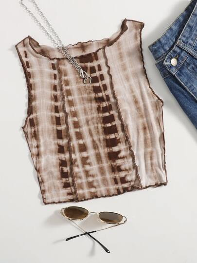 SHEIN Stitch Trim Tie Dye Tank Top | SHEIN
