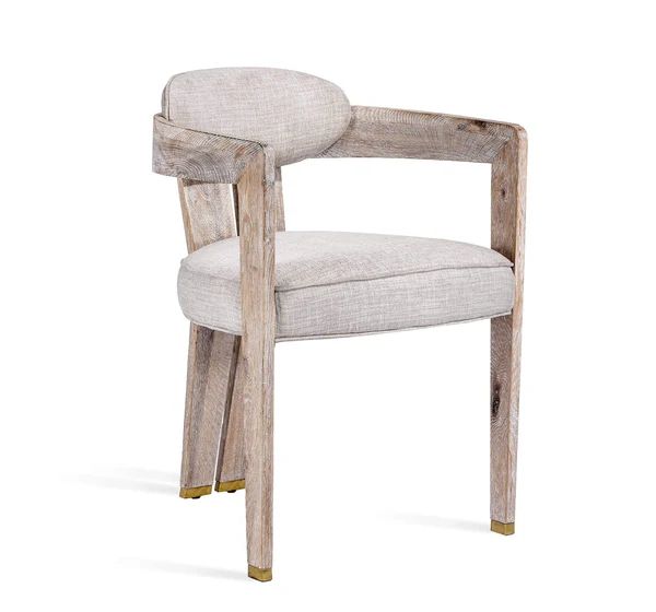 Interlude Home Maryl II Whitewash Wood Dining Chair in Cream Linen | Alchemy Fine Home