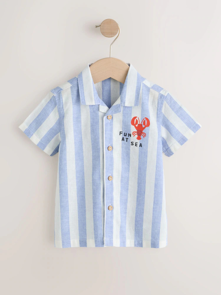 Blue/White Stripe Short Sleeve Revere Collar Printed Shirt (3mths-7yrs) | Next US
