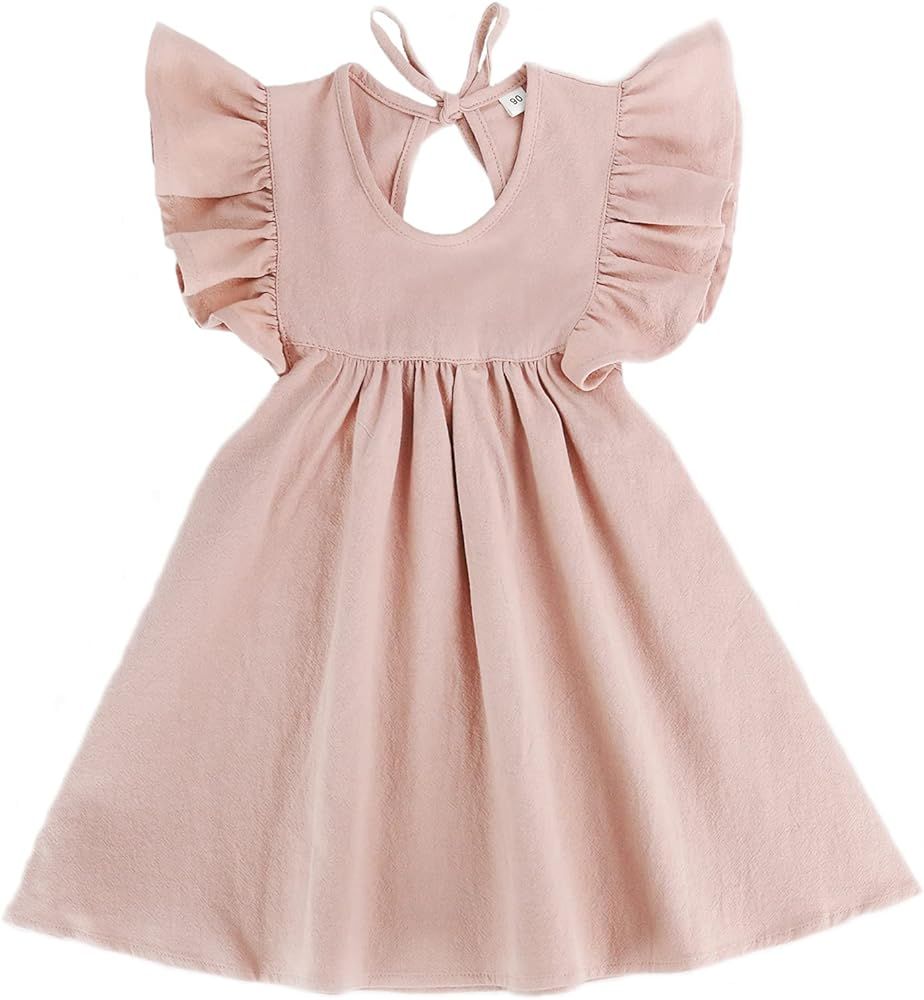 Toddler Baby Girl Dress Summer Cotton Linen Ruffle Halter Sleeveless Kids Casual Beach Party Dresses | Amazon (US)