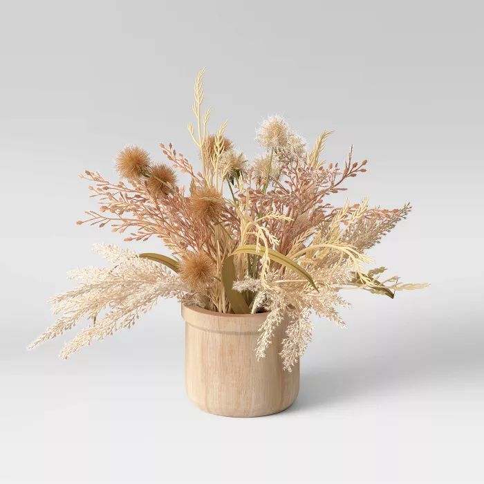 11" x 9" Artificial Fluffy Grass Arrangement in Wood Pot - Threshold™ | Target