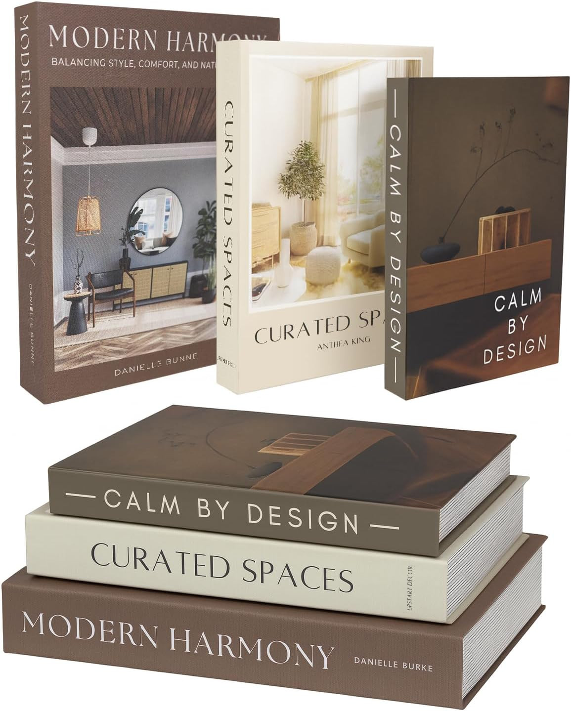 Modern Decorative Books Set of 3, Brown & Cream Faux Books with Storage | Large Fake Book Boxes t... | Amazon (US)