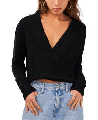 Women's Surplice V-Neck Faux-Wrap Sweater | Macy's