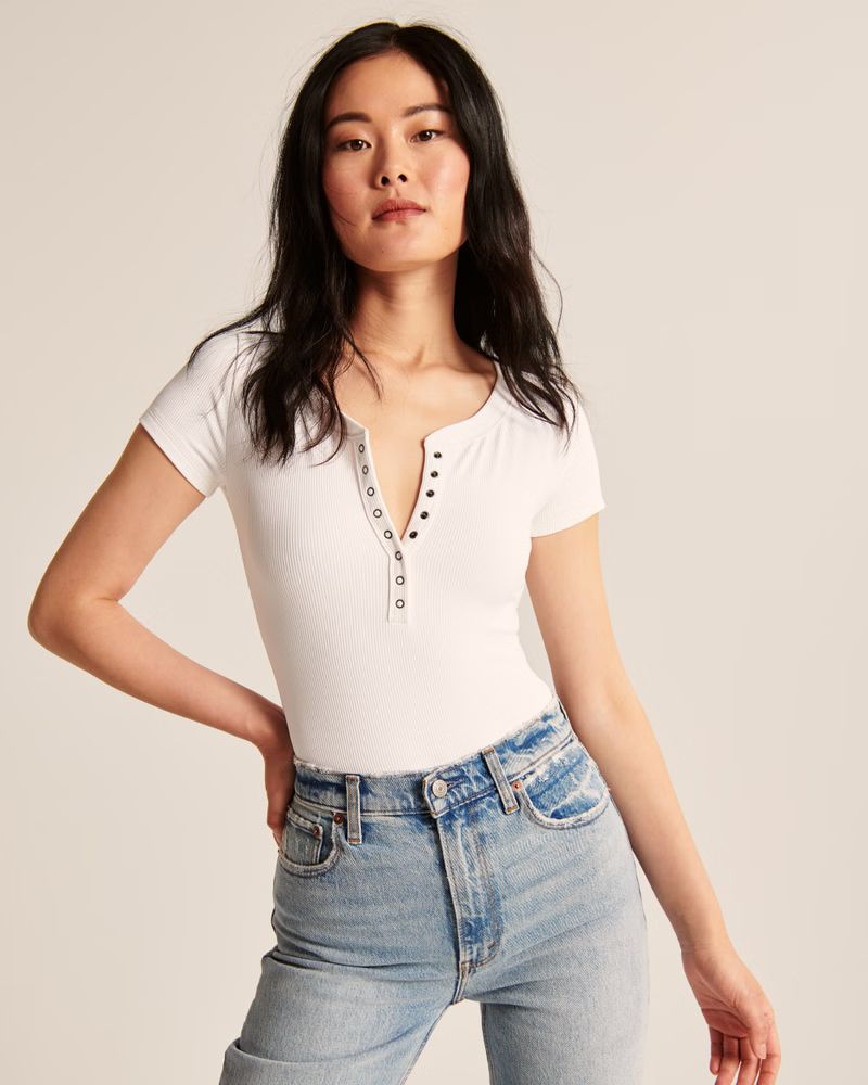 Short-Sleeve Seamless Rib Henley Bodysuit | Abercrombie & Fitch (US)