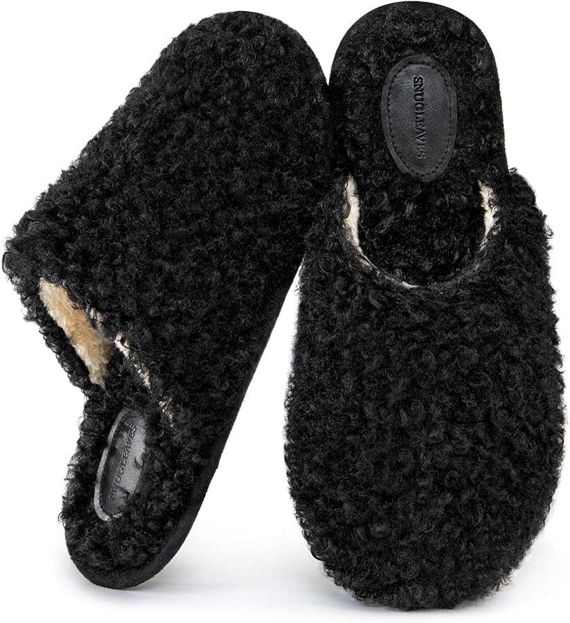 Snug Leaves Women's Scuff Slippers Furry Cute Curly Faux Wool Slip-on Indoor Memory Foam House Sh... | Amazon (US)