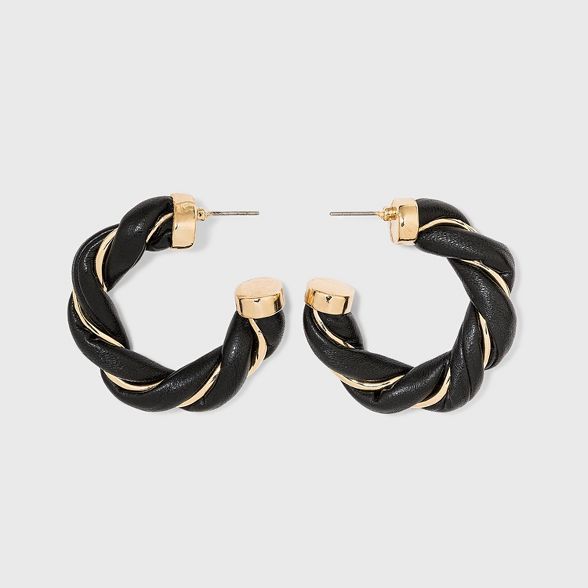 Faux Leather Twisted Hoop Earrings - A New Day™ | Target