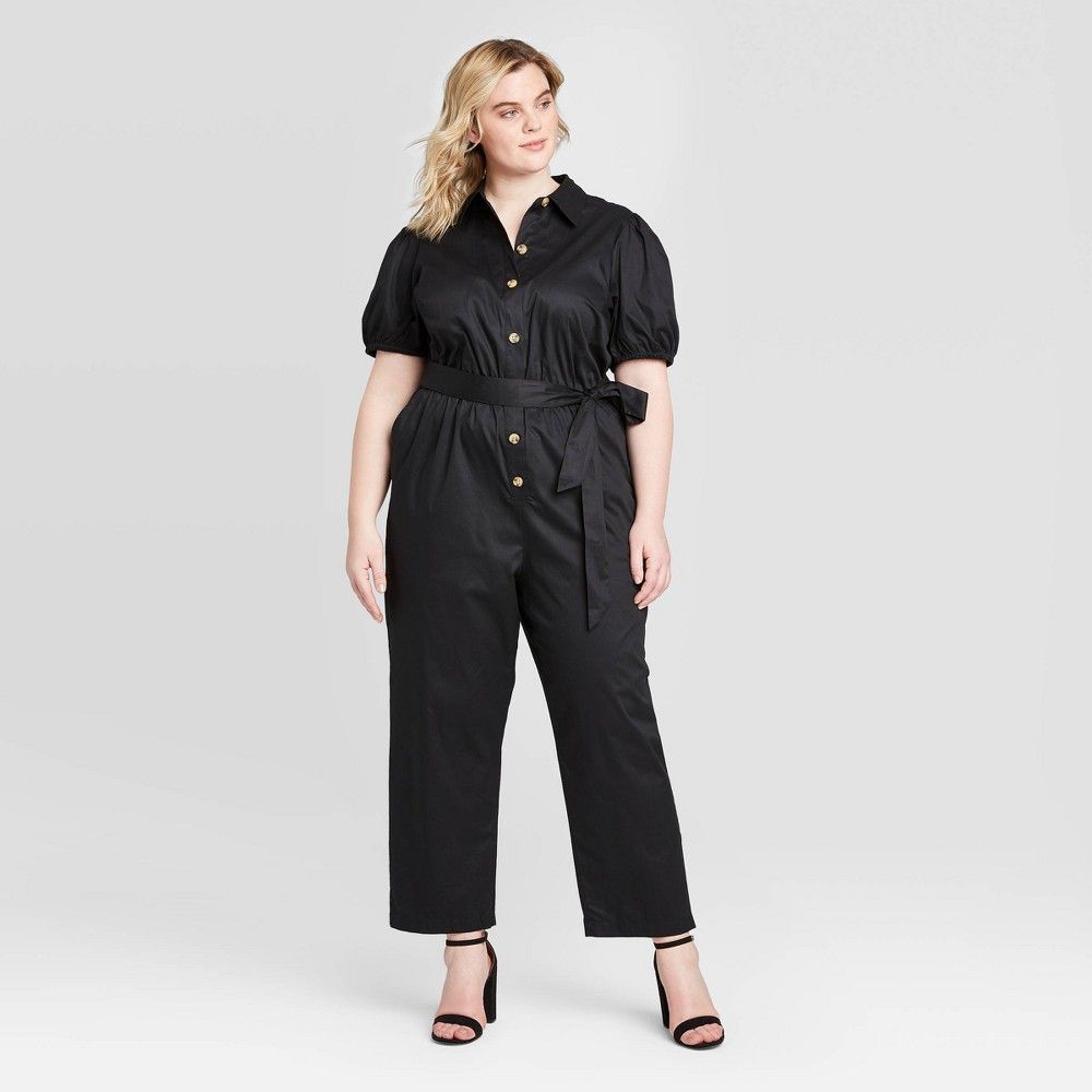 Women's Plus Size Puff Short Sleeve Collared Jumpsuit - Who What Wear Black 3X, Women's, Size: 3XL | Target