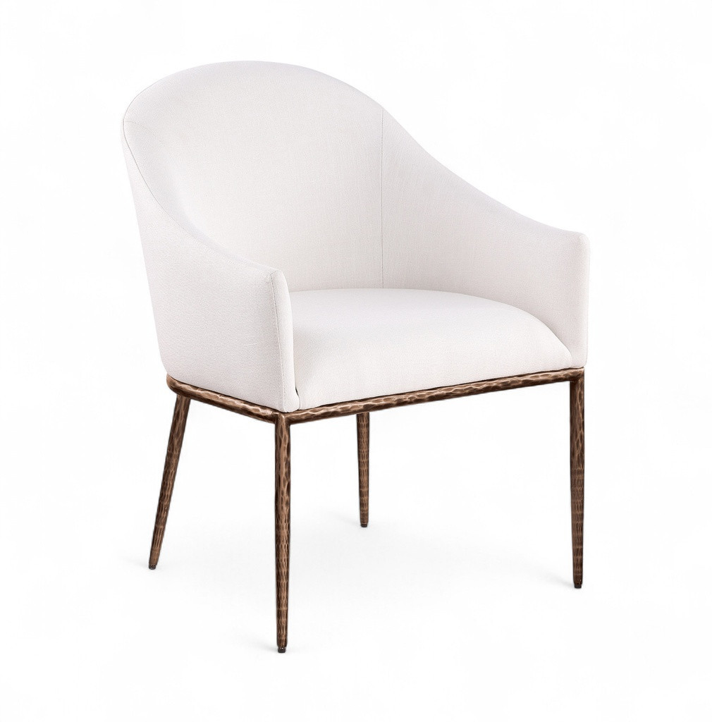 Ferro Linen Textured Performance Fabric Upholstered Dining Arm Chair In Cream | 1stopbedrooms