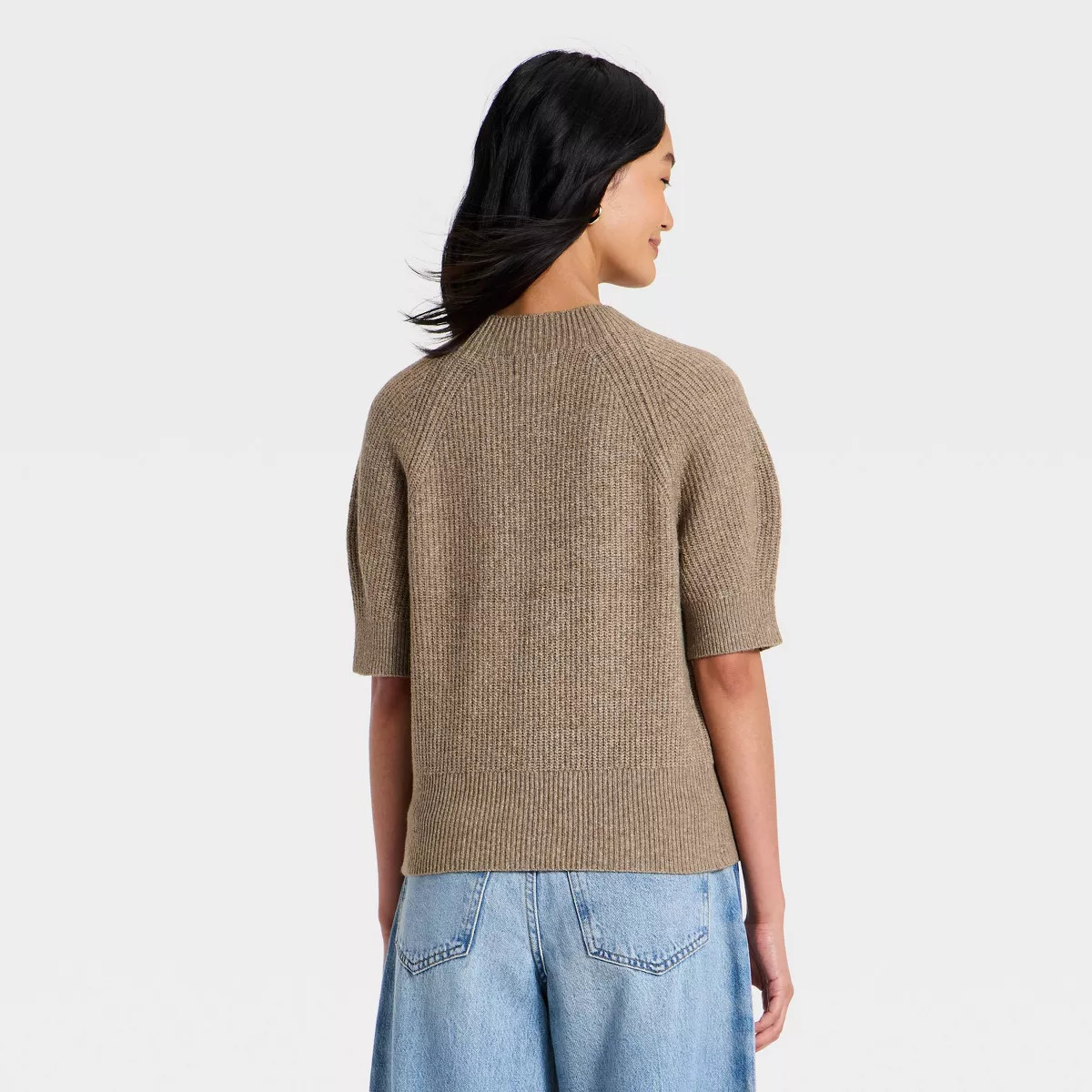 Women's Short Sleeve Cozy Ribbed Crewneck Pullover Sweater - Universal Thread\u2122 Brown M | Target