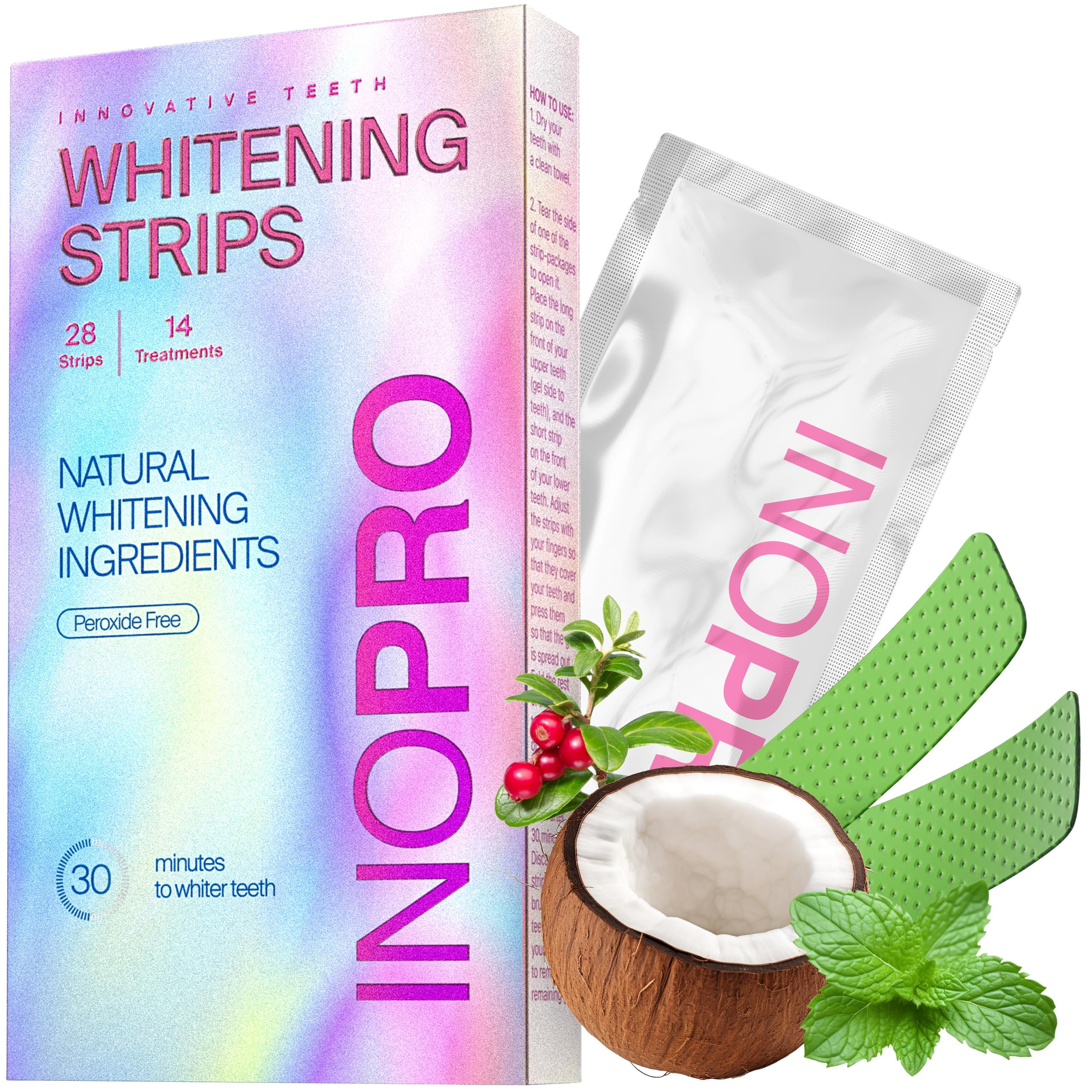 Teeth Whitening Strips 14 Treatments Kit - Teeth Whitener, Peroxide Free, Enamel Safe Green White... | Amazon (US)