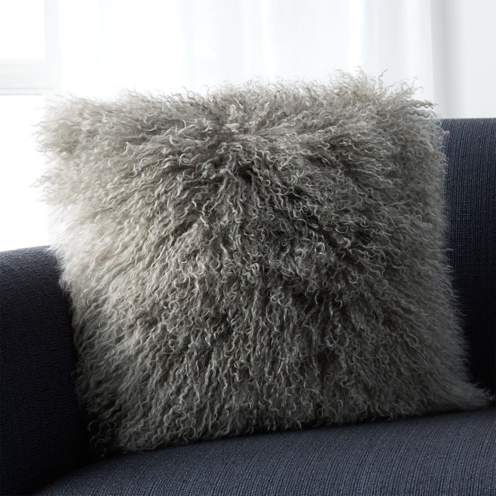 Pelliccia Silver Grey 16" Pillow with Feather-Down Insert | Crate & Barrel