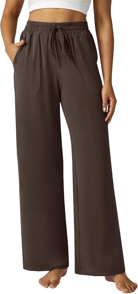 Wide Leg Pants Modal Women Drawstring High Waisted Slacks Lounge Flowy Palazzo Pants with Pockets | Amazon (US)