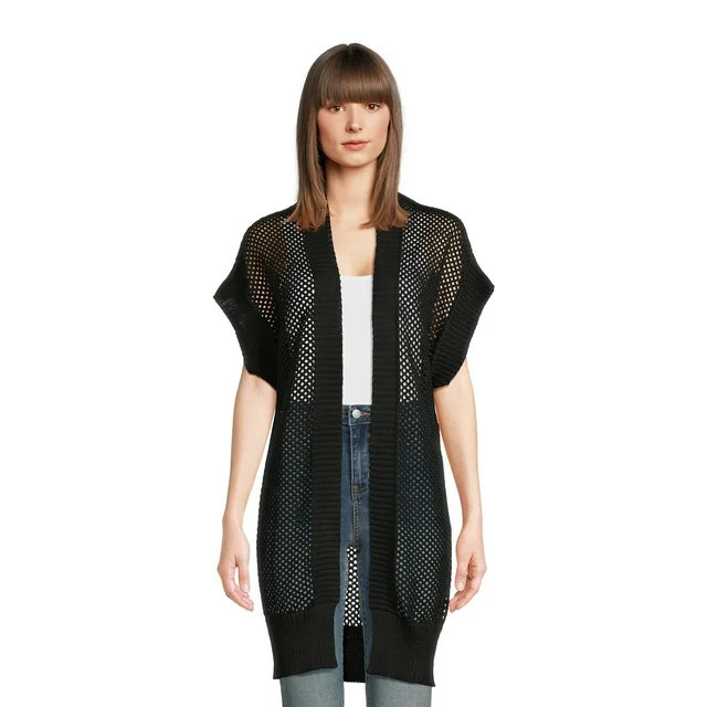 Time and Tru Women's Open Knit Crochet Layering Piece, Black - Walmart.com | Walmart (US)