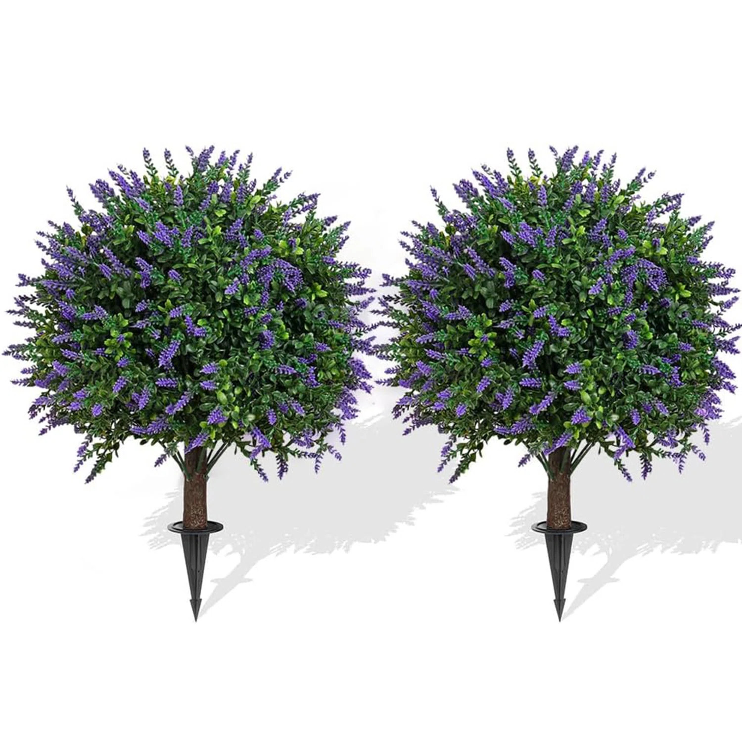 Set Of 2 Artificial Lavender Boxwood 28" Topiary Ball Bush For Outdoor With Ground Spike, UV Resi... | Wayfair North America