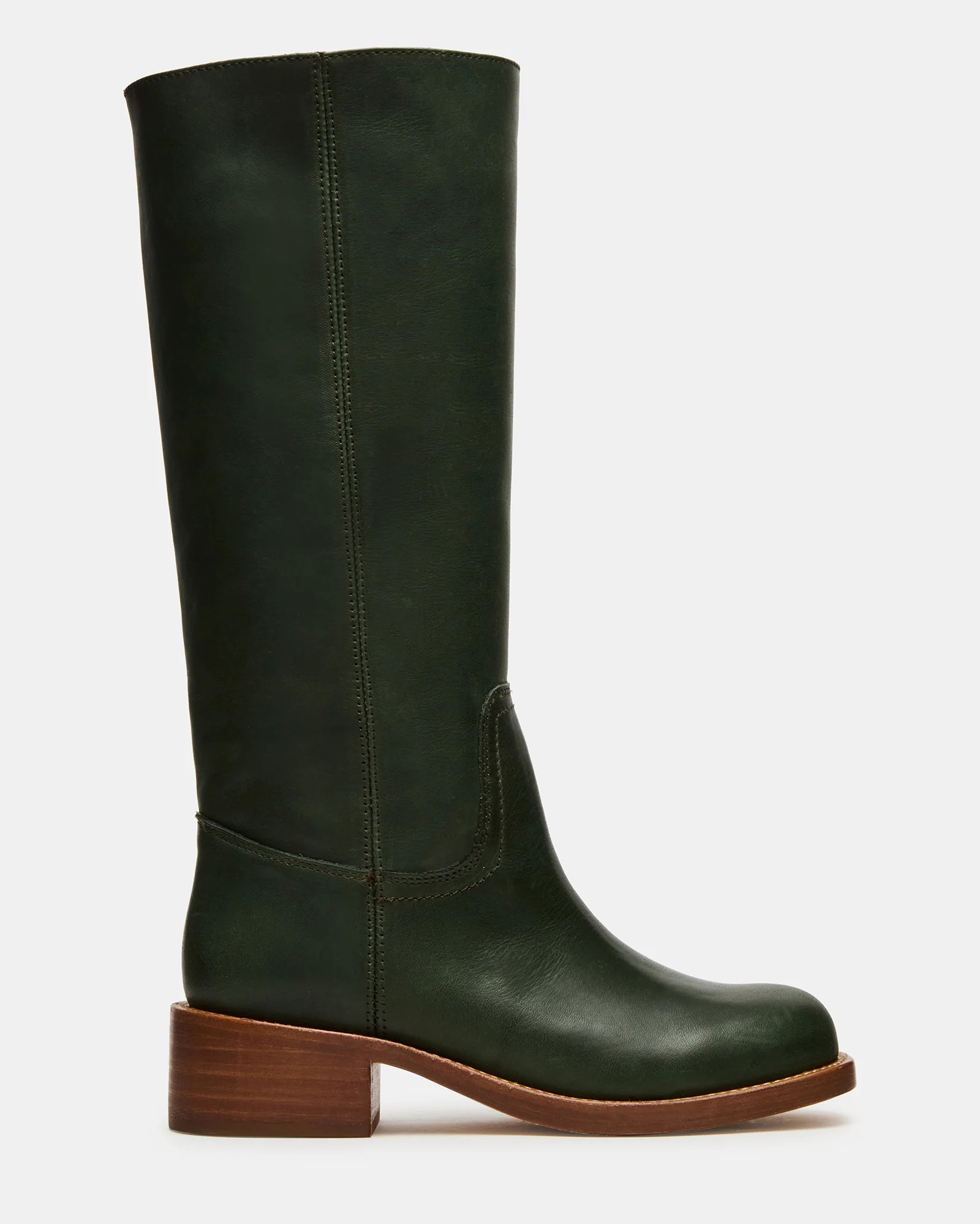 RIGGS Dark Green Leather Square-Toe Women's Boot | Steve Madden (US)