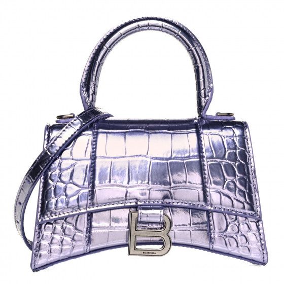 BALENCIAGA

Metallic Shiny Calfskin Crocodile Embossed Hourglass Top Handle Bag XS Lilac | Fashionphile