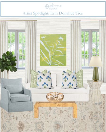 This gorgeous botanical canvas by Erin Donahue Tice makes this living room space beautiful and timeless ✨ 

Visit www.erindonahuetice.com to explore all of her beautiful art. 

Bold wall art, green wall art, botanical wall art, timeless living room decor, living room inspo, burl wood coffee table, white sofa, blue accent chair, blue swivel chair, custom curtains, affordable oshak rug, classic decor l, coastal home decor, pinch pleat linen curtains, euro pleat linen curtains, green pillow, floral pillow, green lamp, white side table 

#LTKhome