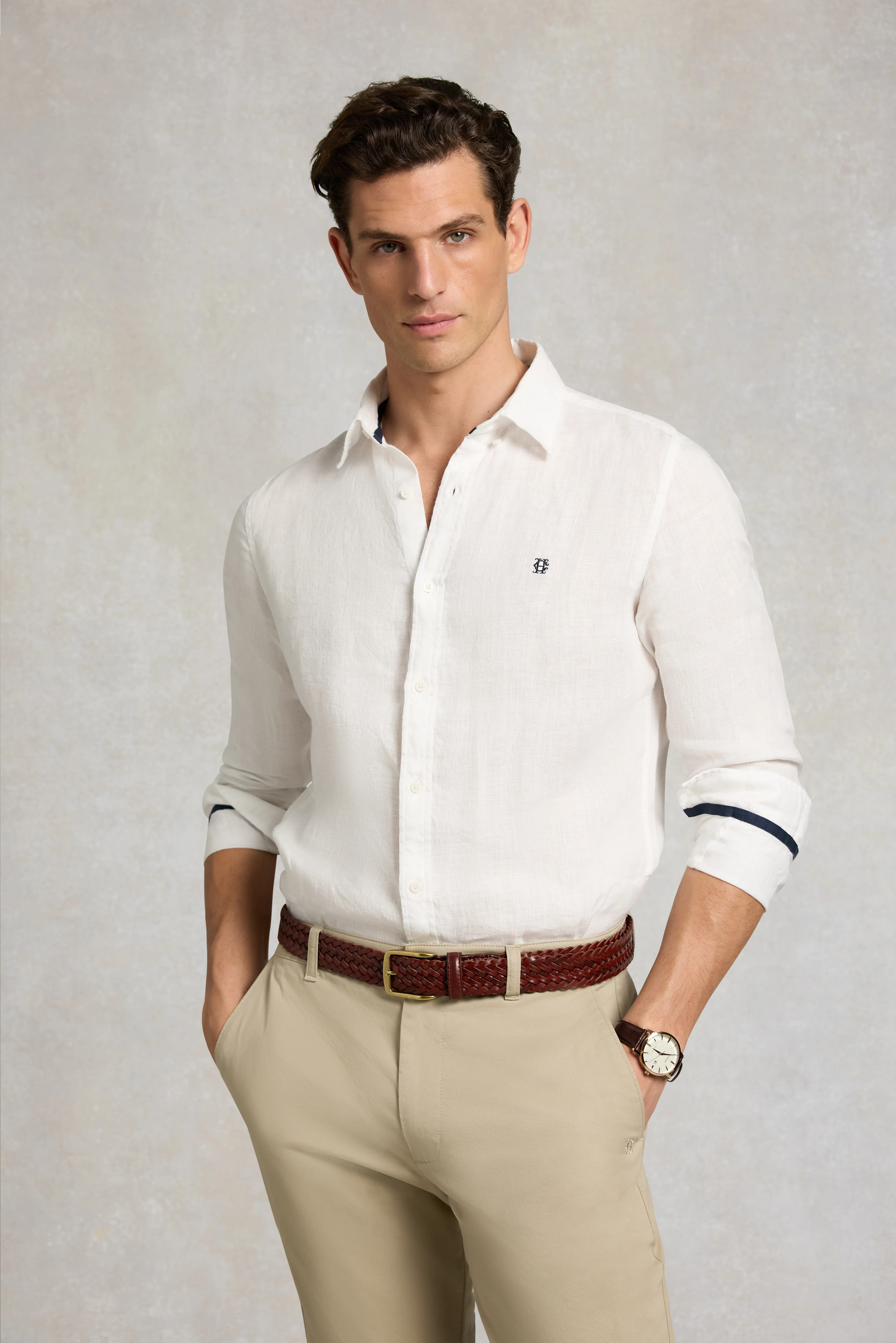 Men's Regular Fit Linen Shirt (White) | Holland Cooper