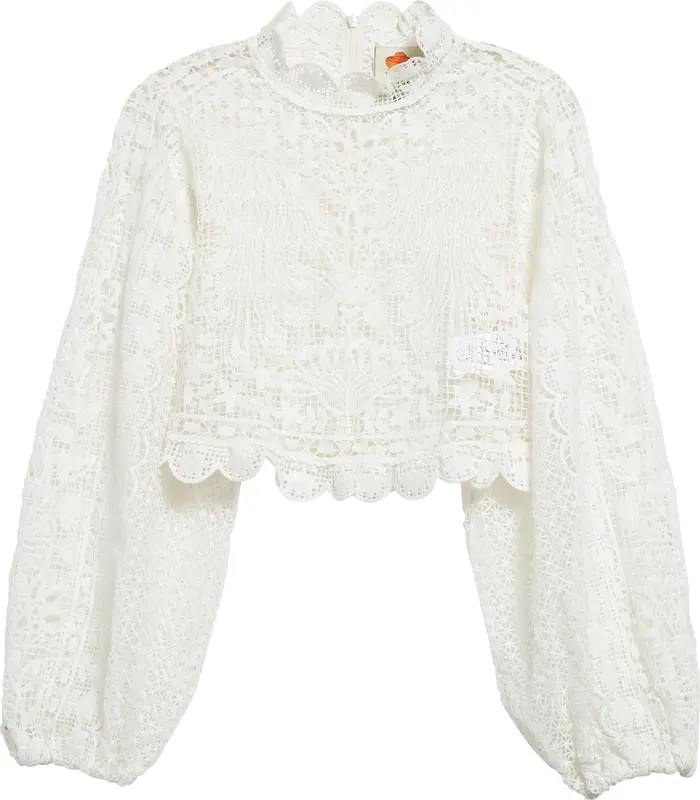 FARM Rio Guipure Long Sleeve Crop Top | Nordstrom | Nordstrom