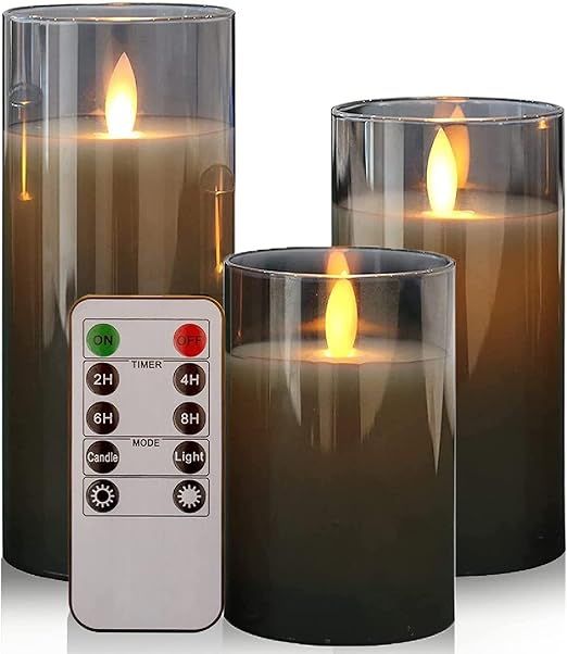 Led Flameless Candles Premium BlackGold Glass with Remote Control Battery Operated Flickering War... | Amazon (US)