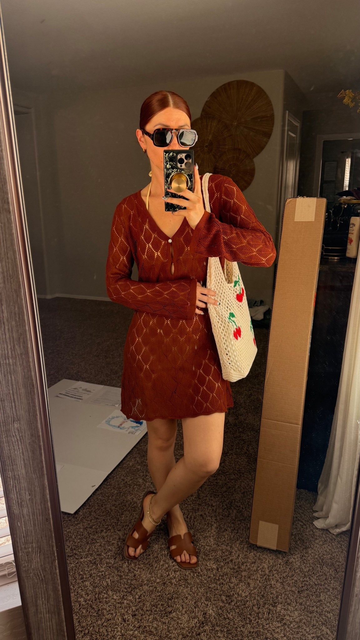 Swim cover dress size S and still very roomy but perfect! Swim suit underneath size M. Cute cherry bag- I got the beige color. Sunnies come in a 3 pack of different lense colors. Sandals are tts but will loosen up with time just so you know. Gold hypoallergenic jewely from Amazon.

#LTKSwim #LTKSeasonal #LTKPetite