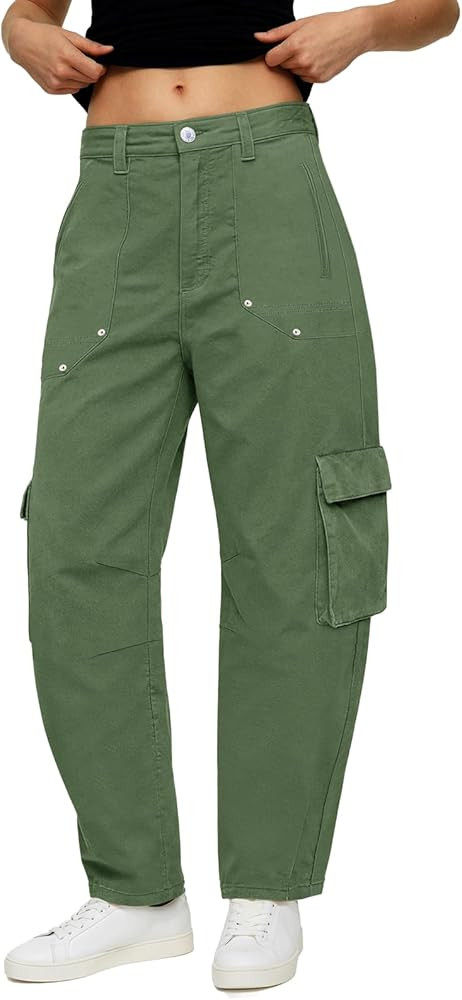 Aoysky Womens Barrel Cargo Pants High Waisted Casual Baggy Jeans Wide Leg Trendy Loose Cotton Tro... | Amazon (US)