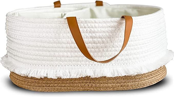 Coastfully Yours Large Cotton Rope and Jute Diaper Caddy ,Nursery Storage Baby Changing Basket ,c... | Amazon (US)