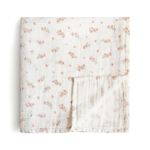 mushie Muslin Baby Swaddle Blanket | 100% Organic Cotton (Pink Flowers) | Amazon (US)
