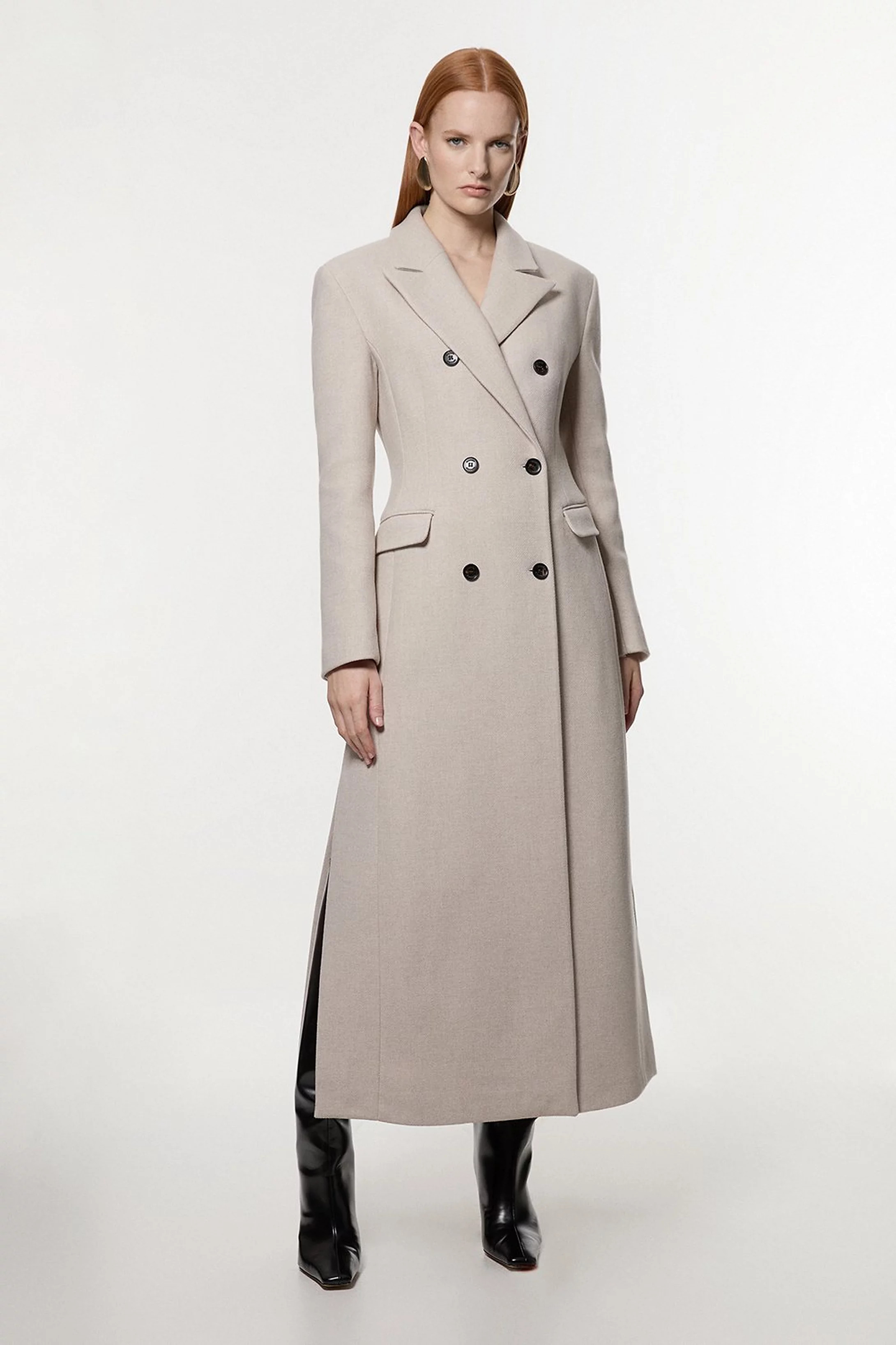 Italian Wool Mix Maxi Double Breasted Tailored Coat | Karen Millen UK + IE + DE + NL