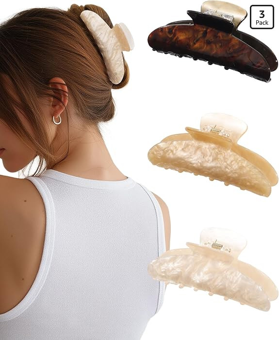 Molans 3PCS Hair Claw Clips Acrylic Clamps for women - Non-slip Strong Hold Barrettes for Thin Th... | Amazon (US)