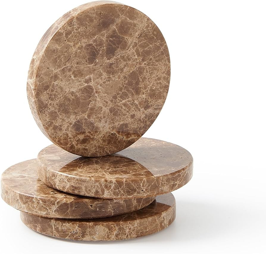Natural Marble Coaster Set of 4.Round Drinks Coasters,Non-Ceramic/Non-Resin | Amazon (US)