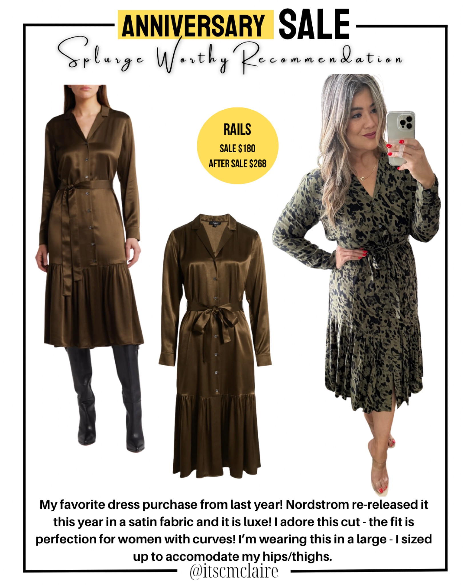 I wear this dress in a large. I did size up one to make sure I had enough room in the hips, booty and thighs  

#LTKSummerSales #LTKxNSale #LTKMidsize