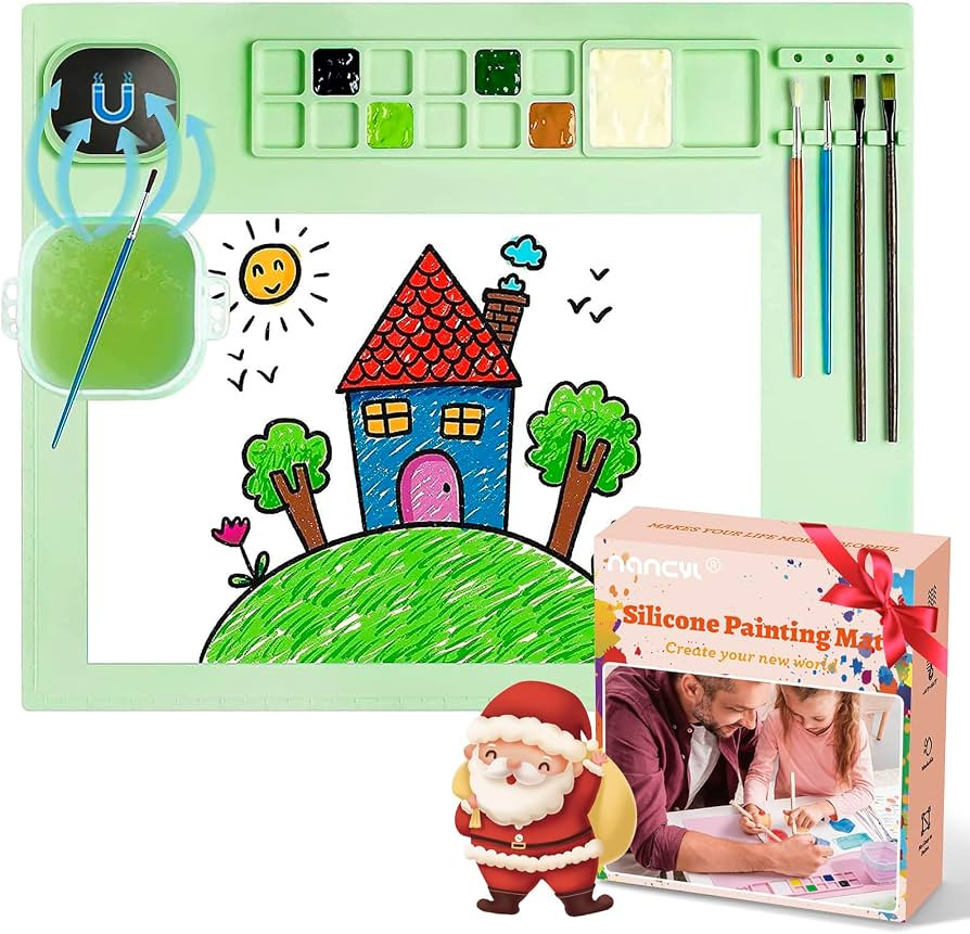 Silicone Painting Mat, Silicone Art Mat with Cup, Silicone Craft Mat with Paint Brush Cleaner Too... | Amazon (US)