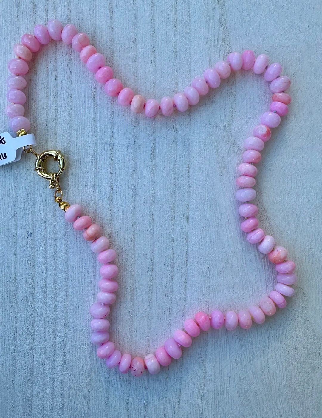 Pink Candy Opal Knotted Necklace on Pink Silk - Etsy | Etsy (US)