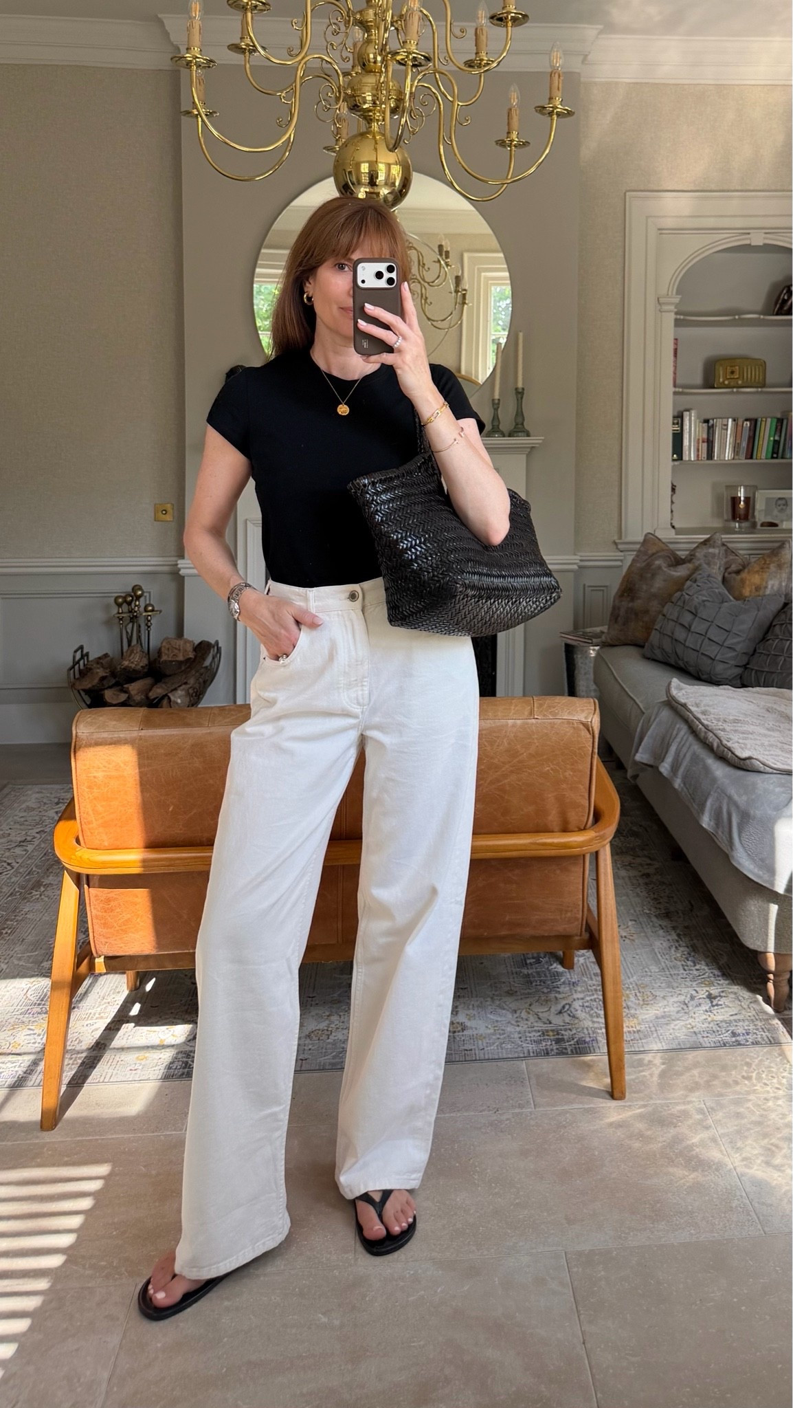 Black and white summer outfit 
White jeans size 10
Black t shirt size M
Black leather flip flops

#LTKuk #LTKsummer #LTKstyletip