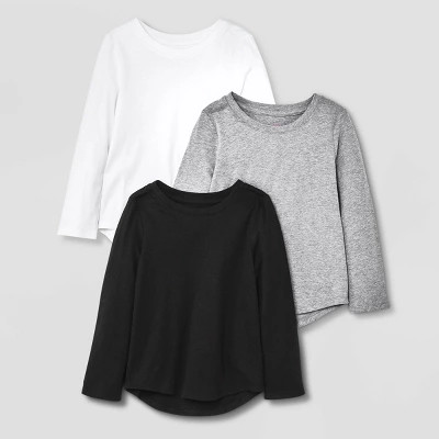 Toddler Girls' 3pk Solid Long Sleeve T-Shirt - Cat & Jack™ White/Black/Gray | Target