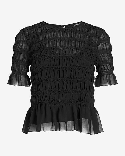 All-Over Smocked Ruffle Hem Top | Express