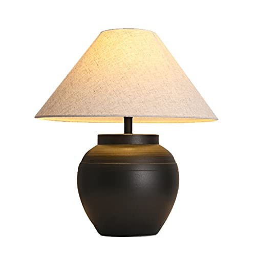 PSXPSXO Black Ceramic Table Lamp 20.4" Rustic Farmhouse Table Lamps Handmade Ceramic Lamp Body with White Textured Shade Bedside Nightstand Lamp for Living Room Bedroom Office | Amazon (US)