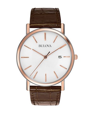 Mens Rose Goldtone and Embossed Leather Watch | Lord & Taylor