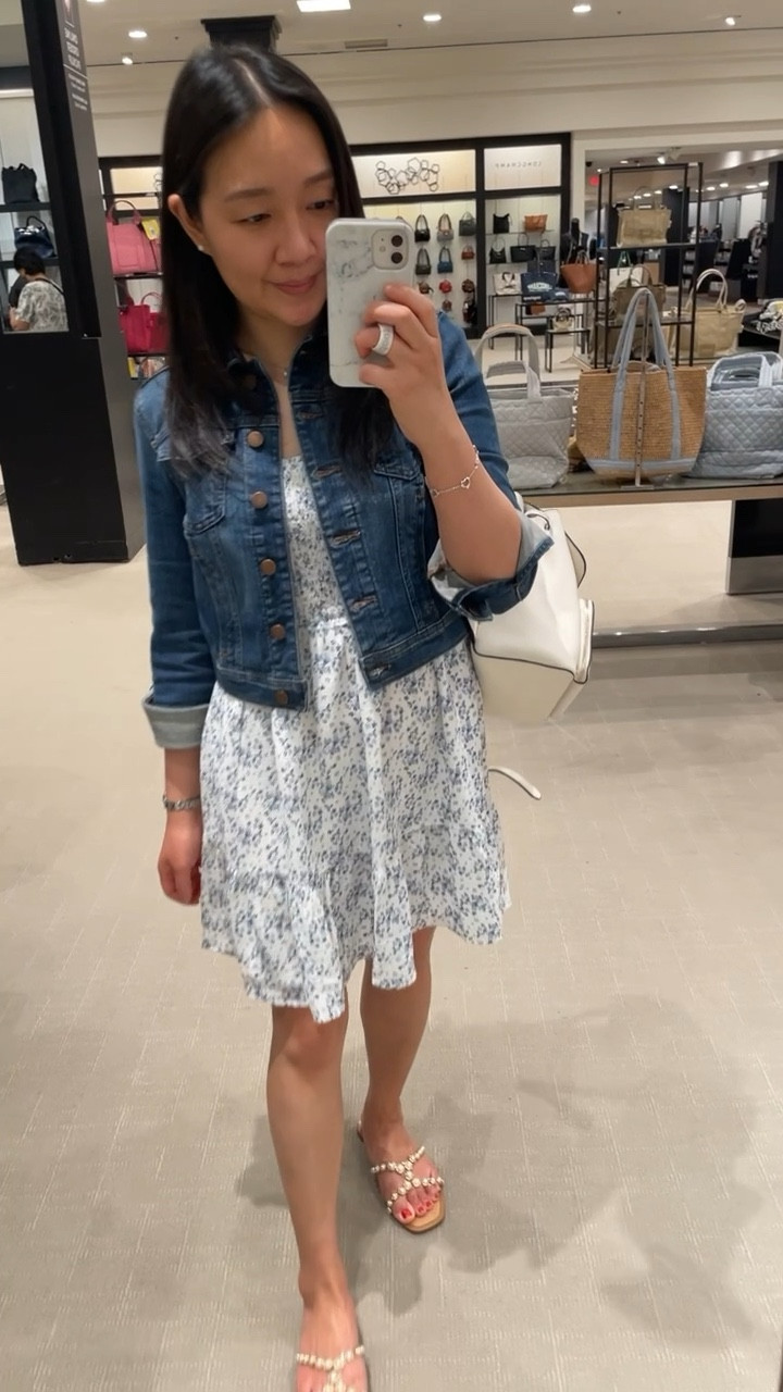 Today's outfit. Dress is size S and lined. Eileen Fisher cropped Jean jacket (in the PP size) is old but I found the exact one and linked it for reference. 

#LTKFindsUnder50 #LTKFindsUnder100 #LTKActive